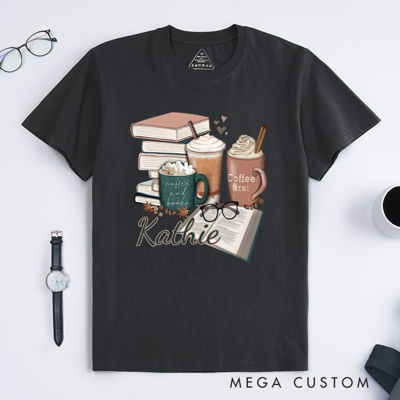 Personalized Coffee and Books Classic T-shirts Librarian Tshirt Book Lover Shirt Bookworm Shirt Reader Shirt Gift for Reading