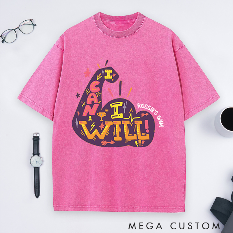 Personalized Colorful Arm Washed T-Shirts with Motivational Fitness Design for Fitness Enthusiasts Bodybuilders and Gym Lovers