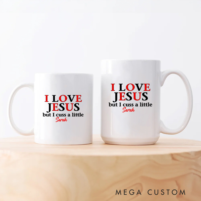 Personalized I Love Jesus Ceramic Mug with Name Birthday Gift for Christian Positive Affirmation Religious Gift for Christian