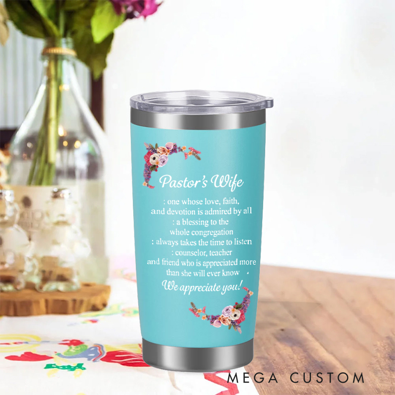 Personalized Pastor's Wife We Appreciate You Bible Verse 20oz Tumbler with Name Stainless Steel Insulated Travel Mug Christian Gift 