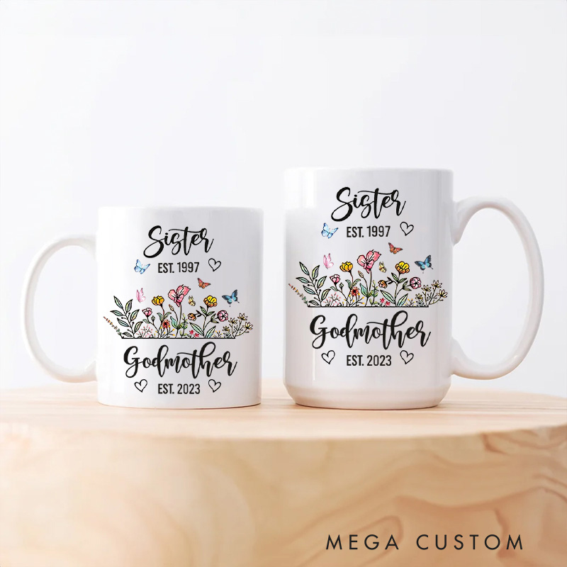 Personalized From Sister To Godmother Ceramic Mug with Years Religious Gift Birthday Gift for Women and Girls 