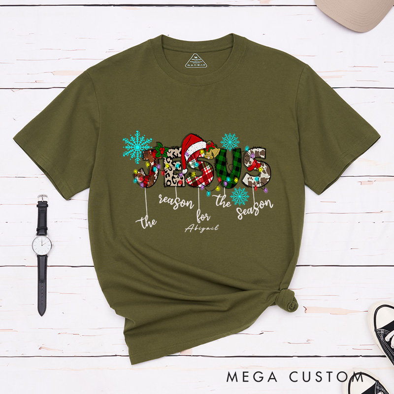Personalized Jesus Is The Reason for The Season Classic T-Shirt with Custom Name Inspirational Shirt Christmas Gift for Christians