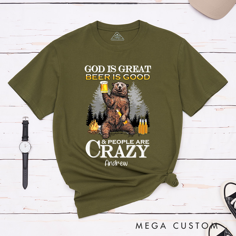 Personalized God Is Great Beer Is Good Classic T-Shirt with Custom Name Inspirational Shirt Religious Birthday Gift for Men