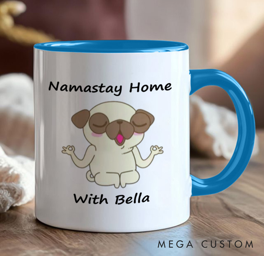 Personalized Yoga Mug with Funny Pug Custom Name Perfect Gift for Yoga Lover and Dog Lover