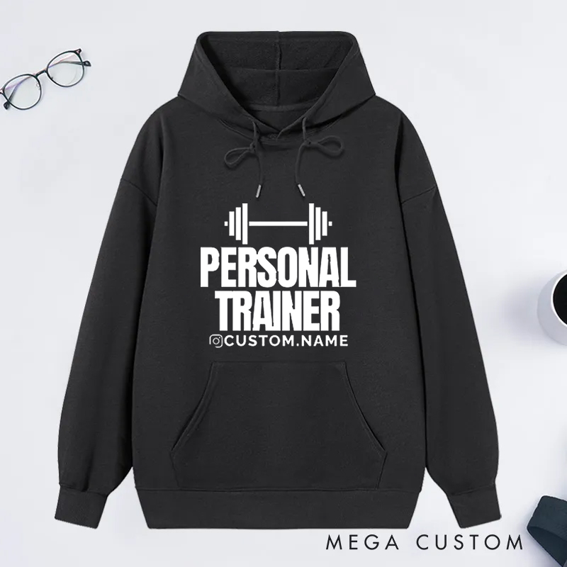 Personalized Trainer Classic Hoodies with Bold Dumbbell Logo for Fitness Enthusiasts Bodybuilders and Gym Lovers