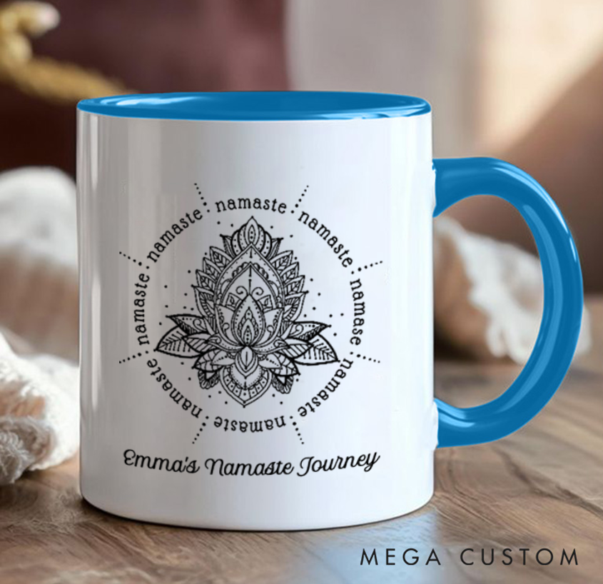 Personalized Namaste Mug with Mandala Design Custom Name Perfect Gift for Yoga Lover to Celebrate Peace