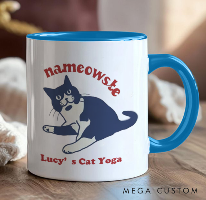 Personalized Cat Yoga Mug Funny Yoga Mug Custom Name Perfect Gift for Yoga Lover and Cat Lover