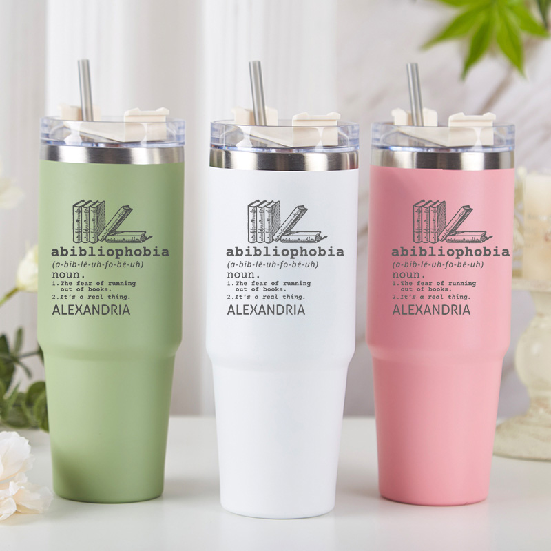 Personalized Abibliophobia Tumbler Book Lover Tumbler Stainless Steel Tumbler with Name Bookish Gift Reader Gift Book Lover Gift 
