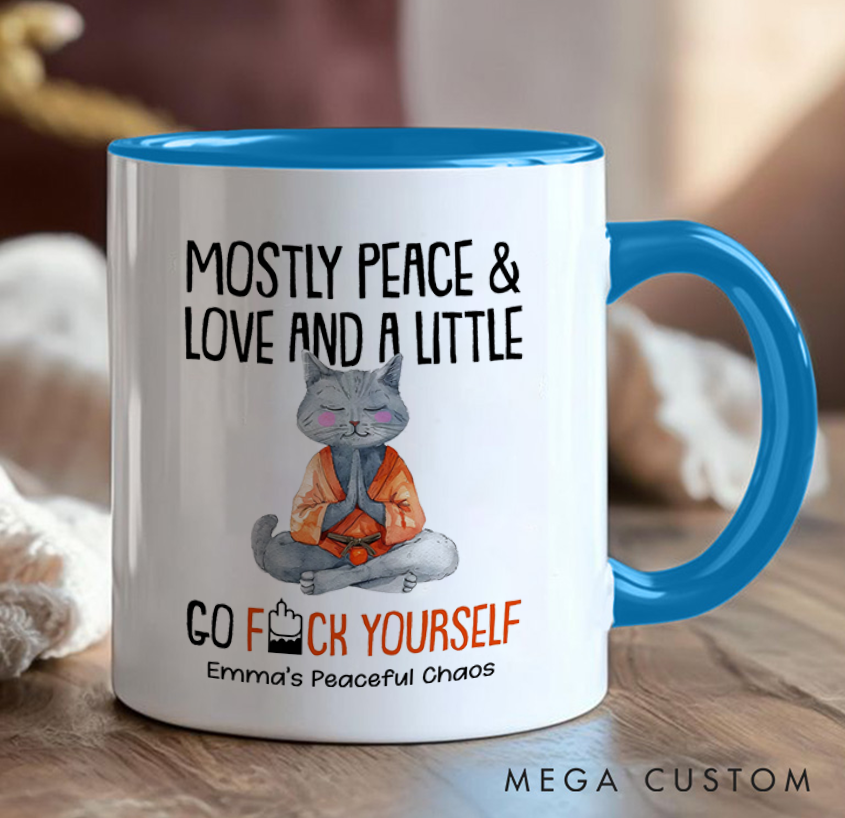 Personalized Funny Mug with Meditating Cat Design Custom Name Perfect Gift for Yoga Lover and Cat Lover