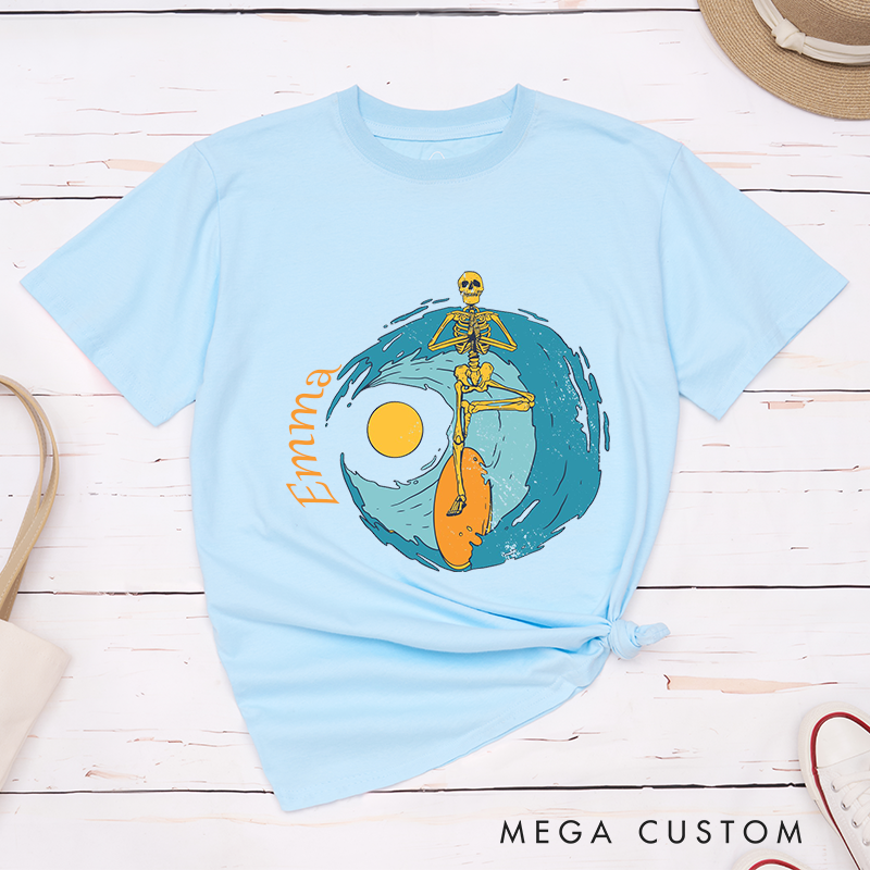 Personalized Skeleton Yoga T-Shirt Surf Skeleton Yoga SUP T-Shirt Yoga Tree Pose Shirt Yoga T-Shirt for Her