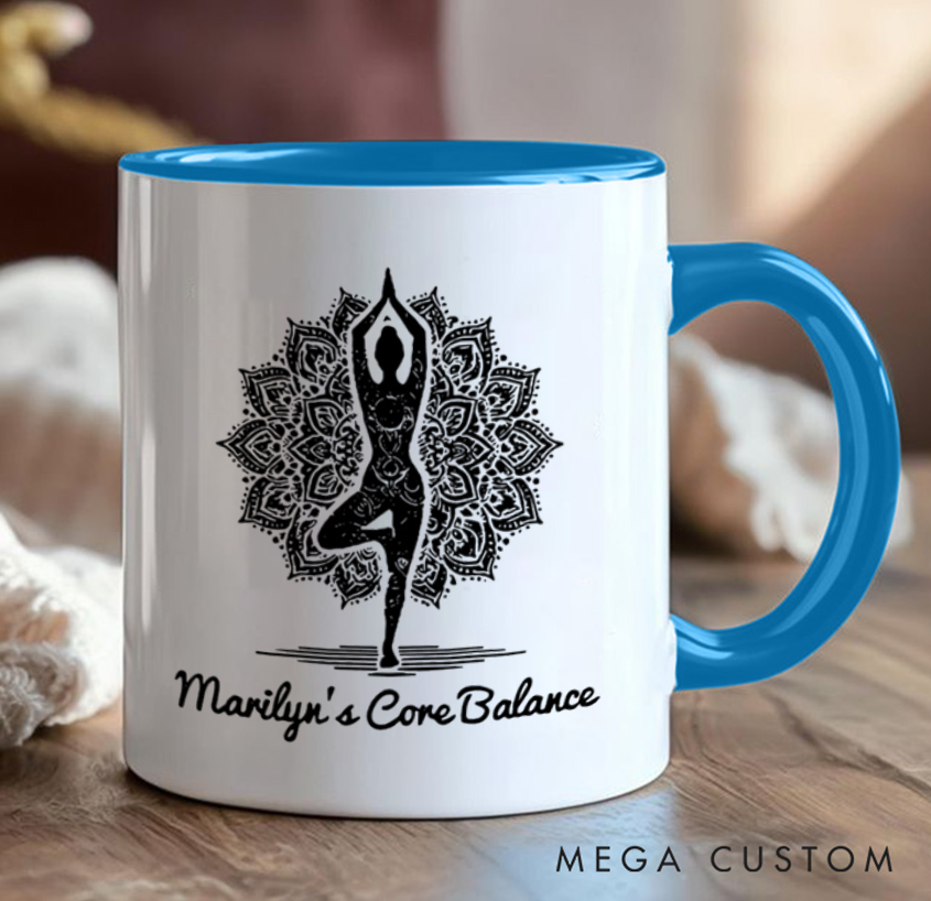 Personalized Yoga Balance Mug with Mandala Design Custom Name Perfect Gift for Yoga Lover
