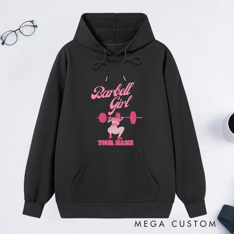 Personalized Gym Classic Hoodies with Pink Barbell Graphic for Fitness Enthusiasts Bodybuilders and Gym Lovers