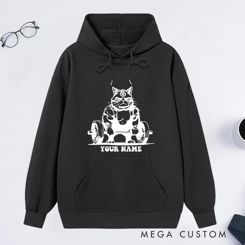Personalized Gym Classic Hoodies with Funny Weightlifting Cat Design for Fitness Enthusiasts Bodybuilders and Gym Lovers