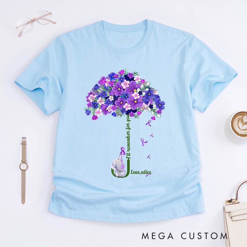 Personalized I’ll Remember for You Purple Elephant Alzheimer’s Awareness T-Shirt Awareness Month Gift