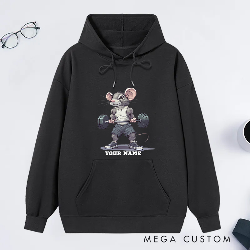 Personalized Fitness Classic Hoodies with Cute Mouse Weightlifting Design for Fitness Enthusiasts Bodybuilders and Gym Lovers