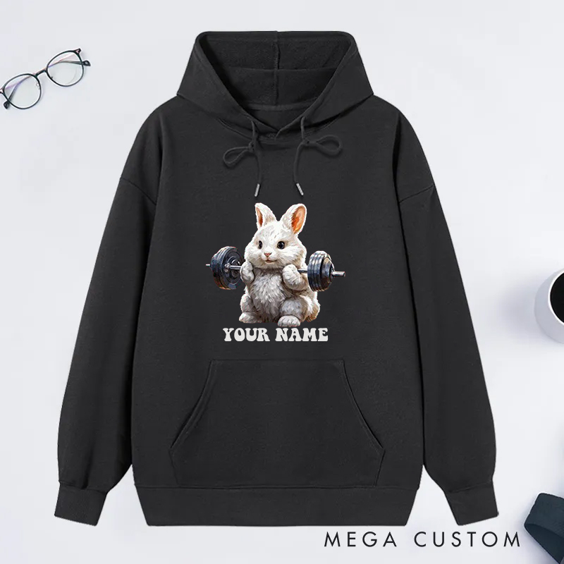 Personalized Fitness Classic Hoodies with Cute Bunny Weightlifting Design for Fitness Enthusiasts Bodybuilders and Gym Lovers