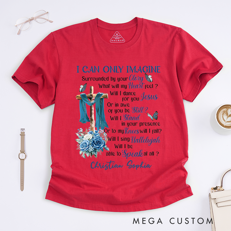 Personalized Classic T-Shirts I Can Only Imagine Cross and Blue Floral Inspirational Faith T-Shirt