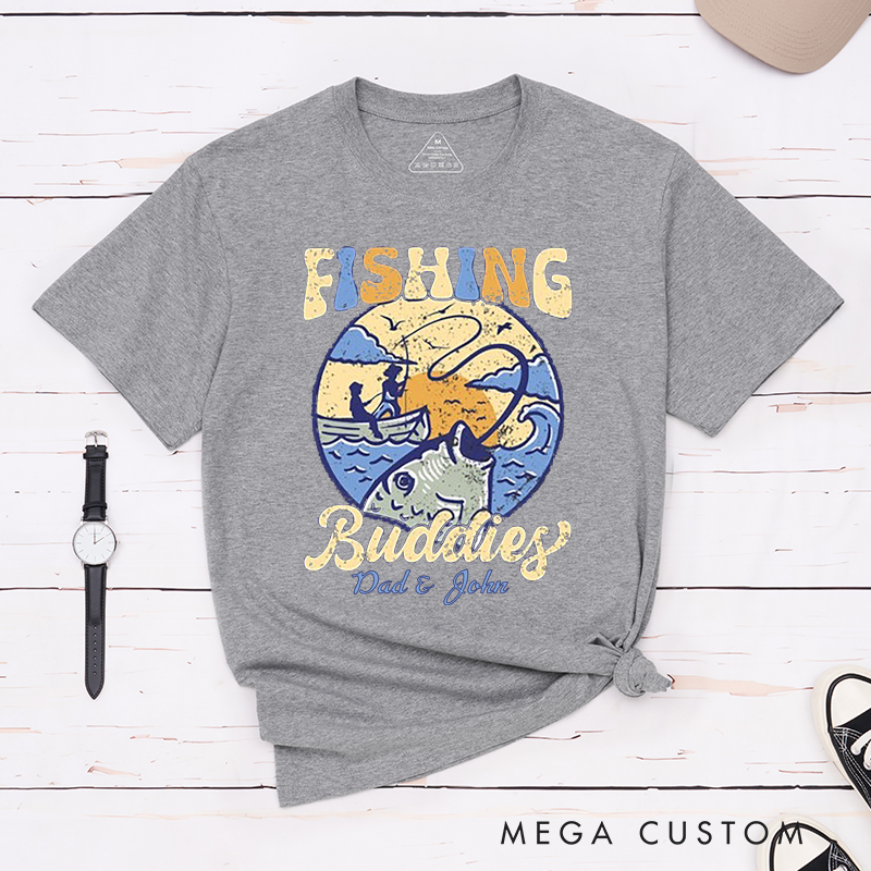 Personalized Fishing Buddies Vibrant Fishing Scene T-Shirt Fishing for Fisherman