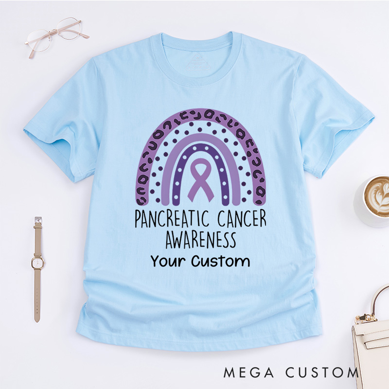Personalized Pancreatic Cancer Awareness Rainbow Fighter Warrior T-Shirt