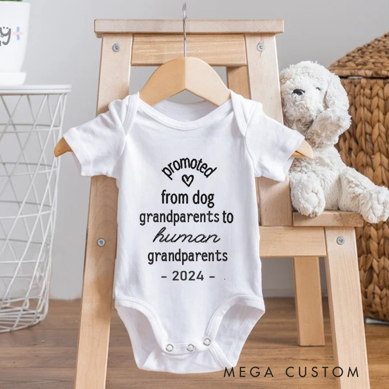 Personalized Promoted from Dog Grandparents to Human Grandparents Cute Baby Onesie