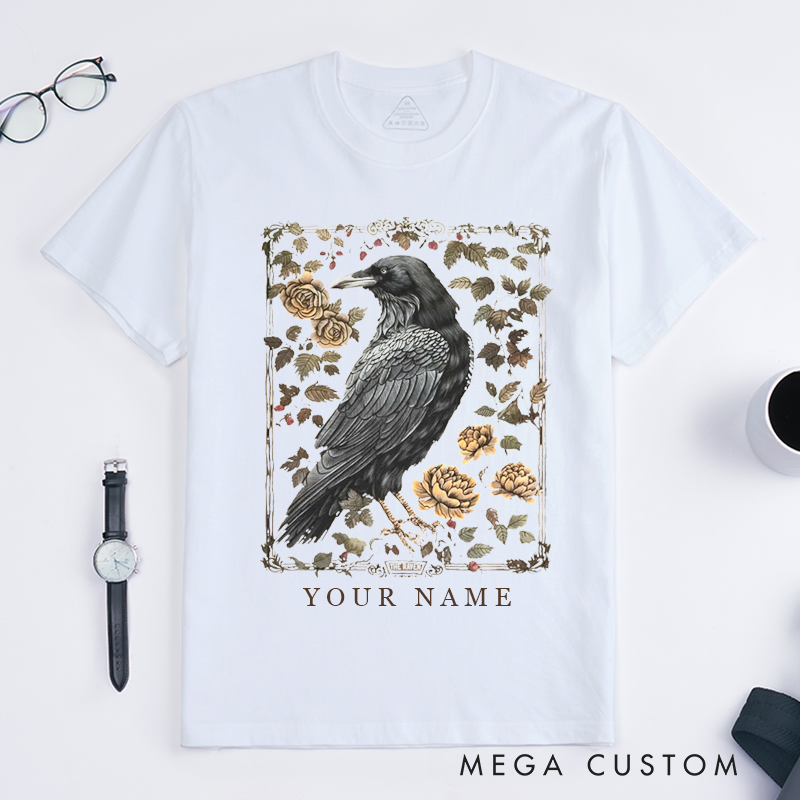 Personalized Tarot Lovers Classic T-Shirts Vintage Raven Tarot Card  T-Shirts Gothic Witchy T-Shirts Crow Dark Academia T-Shirts