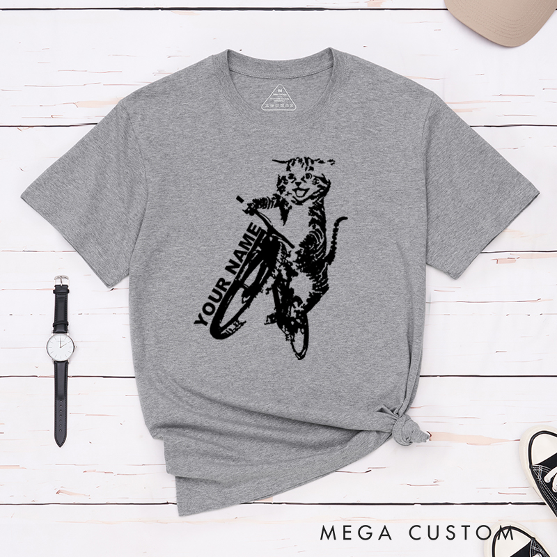 Personalized Cat Cyclist T-Shirt for Outdoor Adventures Riding Cycling Biking Enthusiasts