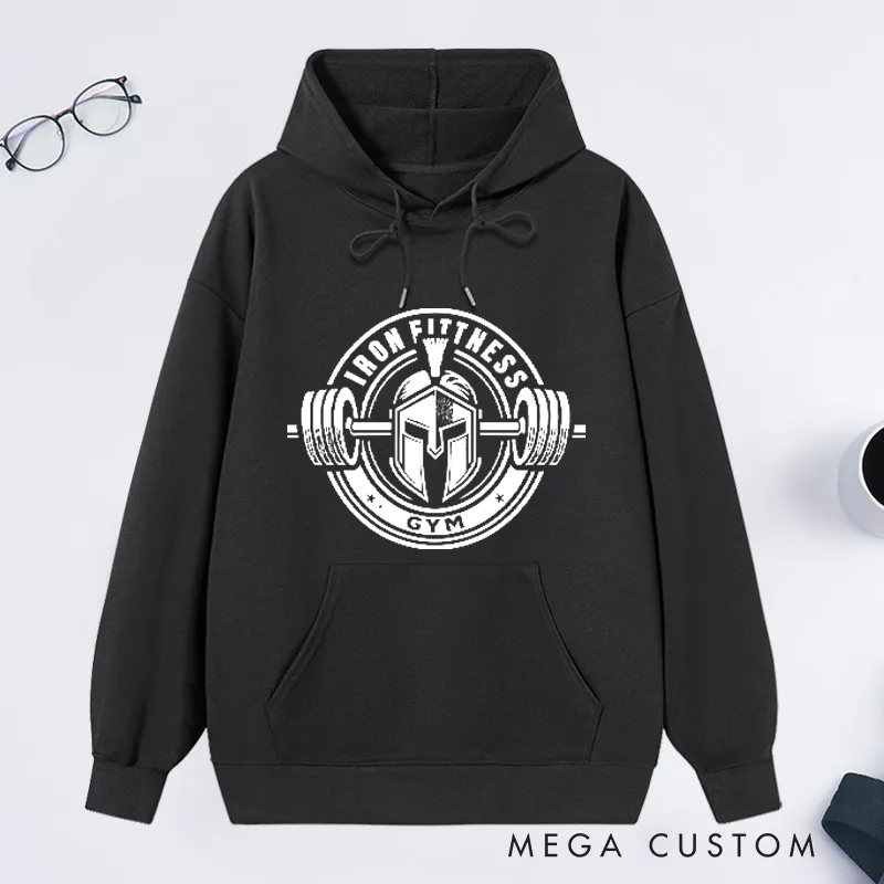Personalized Gym Classic Hoodies with Warrior and Barbell Graphic for Fitness Enthusiasts Bodybuilders and Gym Lovers