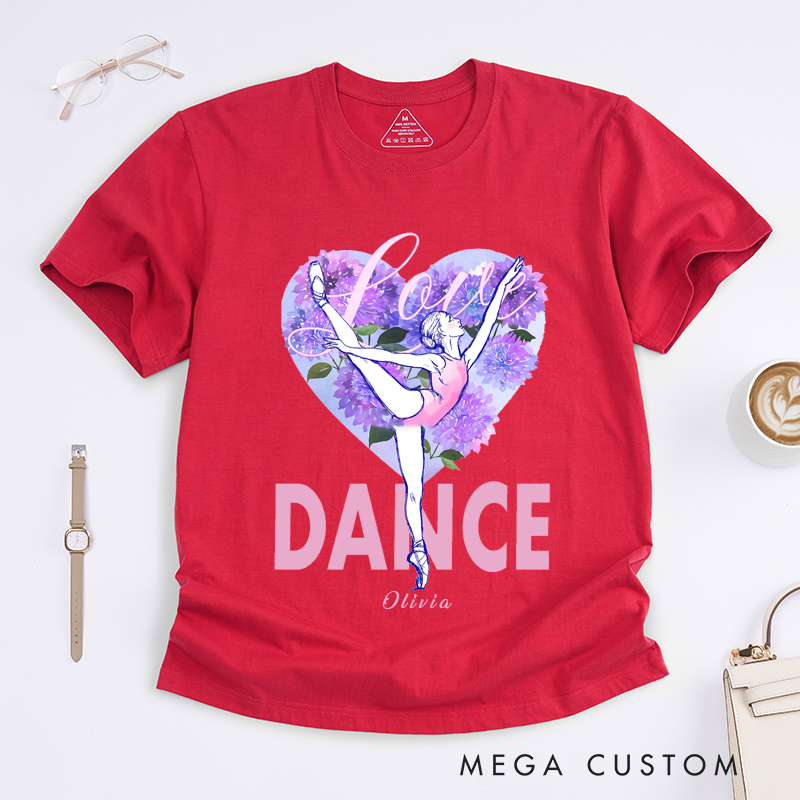 Personalized Ballet Dance Classic T-Shirts Custom Name Gift Beautiful Ballerina Lovers Unique Cute Floral Heart Design Classic Tee