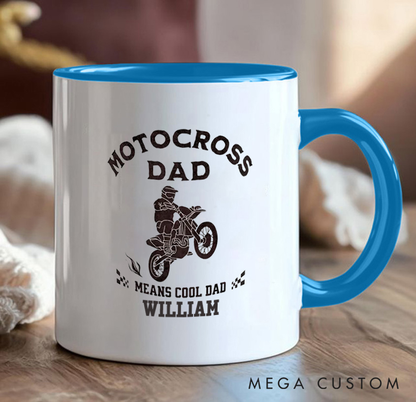 Personalized Motocross Dad Coffee Cup Mug with Cool Dad Dirt Bike for Outdoor Adventures Riding Cycling Biking Enthusiasts