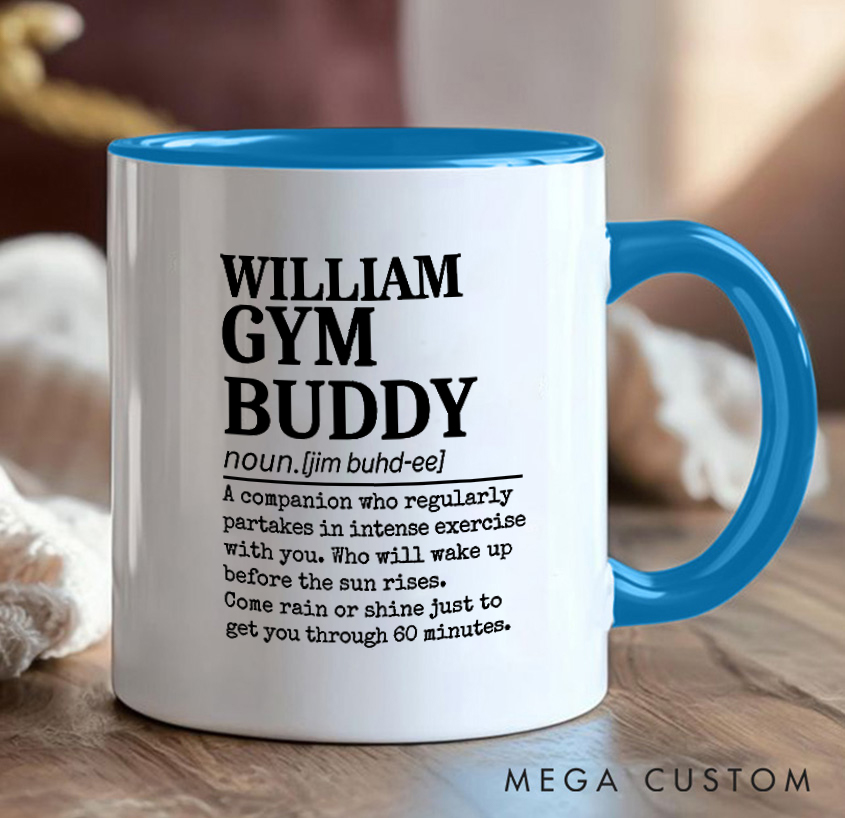 Personalized Gym Buddy Definition Mug with Workout Partners Gift Motivational Coffee Cup for Fitness Enthusiasts Bodybuilders and Gym Lovers