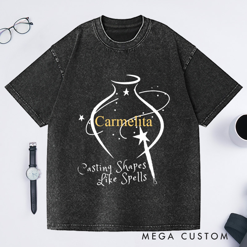 Personalized Casting Shapes Like Spells Washed T-Shirts Wizard Pottery Shirt Customized Name Shirt Gift for Pottery Lover Gift