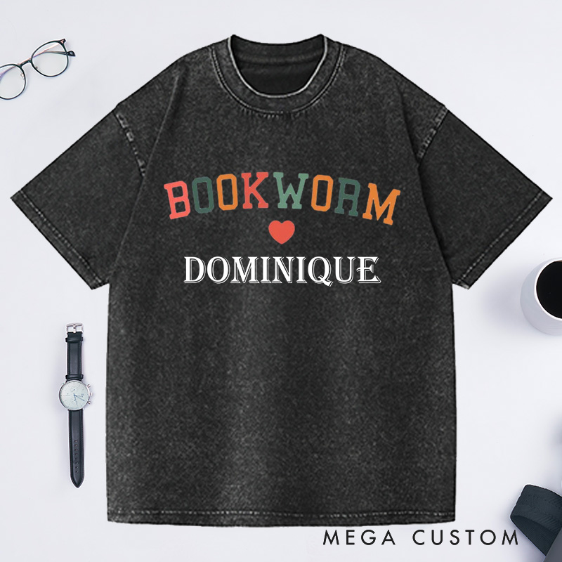 Personalized Bookworm Washed T-Shirts with Name, Bookish Shirt Book Lover Shirt Librarian Tee Gift Book Lovers Gift