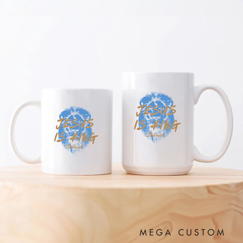 Personalized Jesus Is King Bible Verse Ceramic Mug with Name Christmas Gift for Christians Baptism and Birthday Gift for Christians