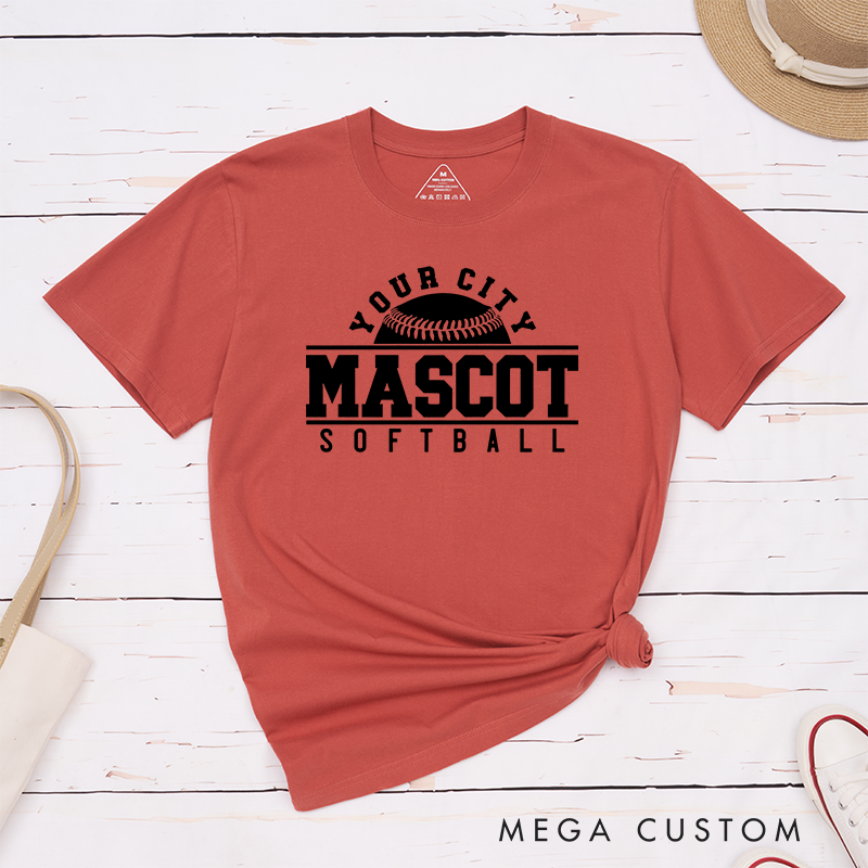 Personalized Softball Team T-Shirt Design Featuring Custom City Name Team Name Bold Typography and Central Softball Graphic