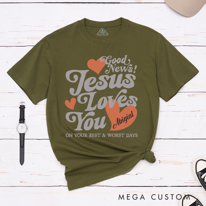 Personalized Jesus Loves You Classic T-Shirt with Custom Name Religious Shirt Easter Gift for Christians Birthday Gift