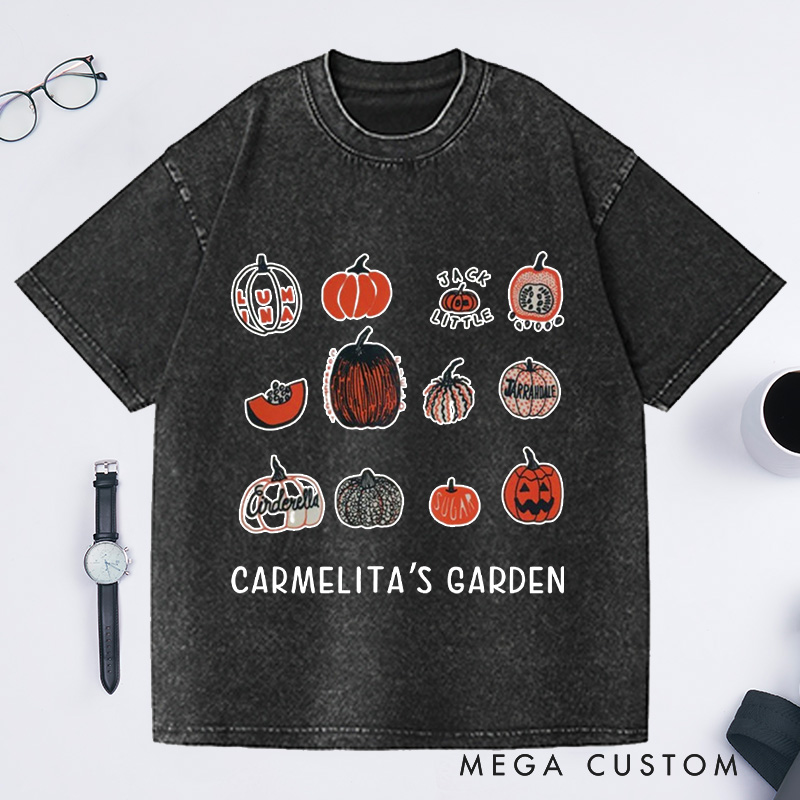 Personalized Pumpkin Washed T-Shirts with Name Halloween Shirt Screen Print Shirt Gardening Lovers Gift Gardener Gift