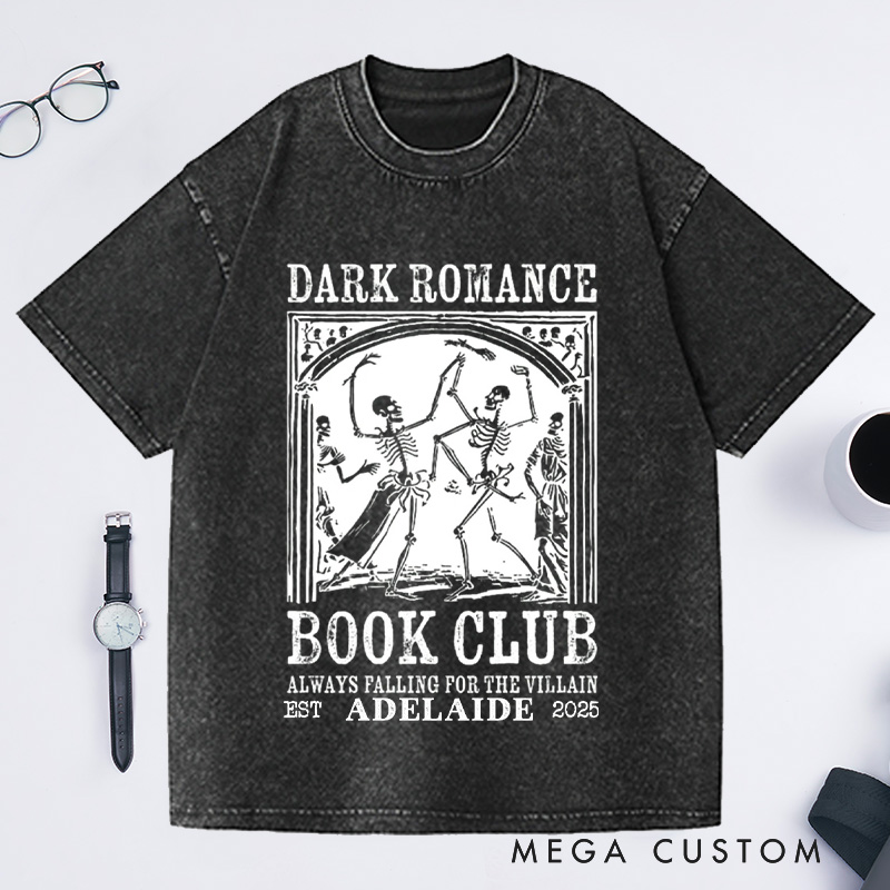 Personalized Dark Romance Book Club Washed T-Shirts, Trendy Literature Shirt Romance Book Shirt Dark Academia Tee Book Lover Gift