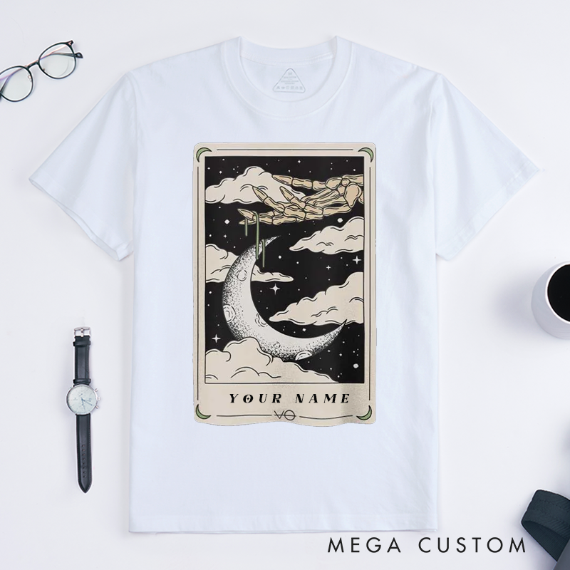 Personalized Tarot Lovers Classic T-Shirts The Moon Tarot Card Classic T-Shirts Astrology Crescent Moon GraphicT-shirts Gift