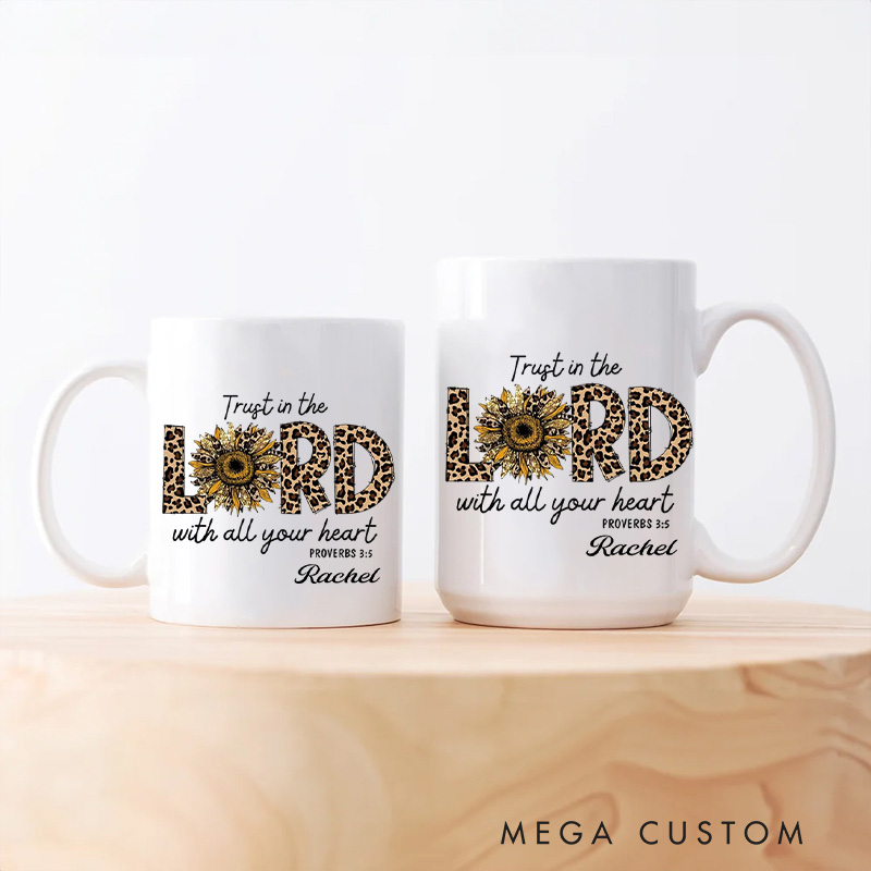 Personalized Trust In the Lord with All Your Heart Leopard Christian Ceramic Mug with Name Religious Gift Birthday Gift for Women