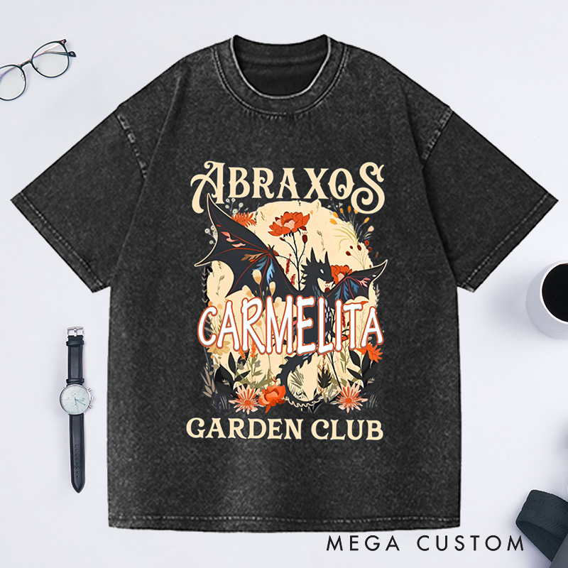Personalized Garden Club Washed T-Shirts Fantasy Book Lover Shirt Bookish Gift Flower Shirt Dragon Shirt Gardener Gift