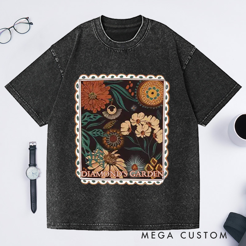 Personalized Boho Floral Cottagecore Washed T-Shirts Fall Flowers Nature Shirt Wildflower Garden Shirt Gift for Flower Lover Gift Plant Lover Gift