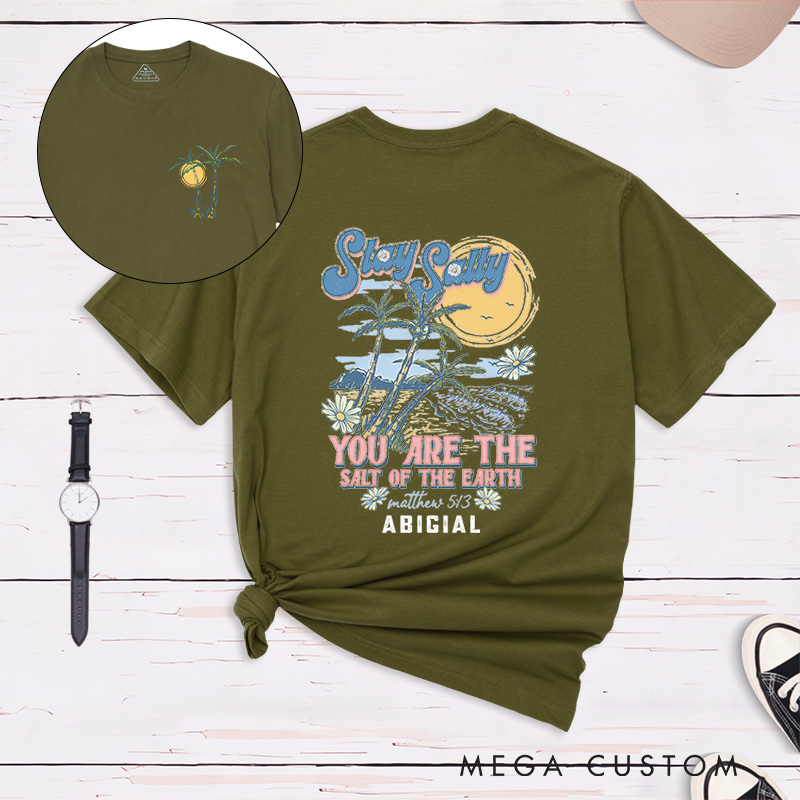 Personalized You Are the Salt of the Earth Classic Bible Verse T-Shirt Tropical Beach Theme Grace Gift Religious Birthday Gift for Christians