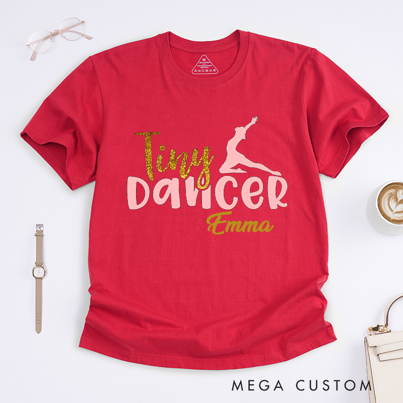 Personalized Tiny Dancer Classic T-Shirts Custom Name Ballet Dance Glitter Gift for Girls Women Dance Lover Present for Daughter