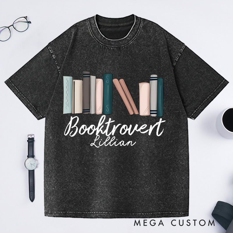 Personalized Booktrovert Washed T-Shirts Reader Gifts Shirt Book Lover Gift