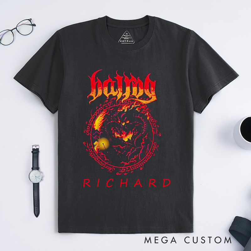 Personalized Demon Fire Art Classic T-Shirts Fantasy Horror Graphic Tee Custom Name Gift for Him Bold Unique Cool Present
