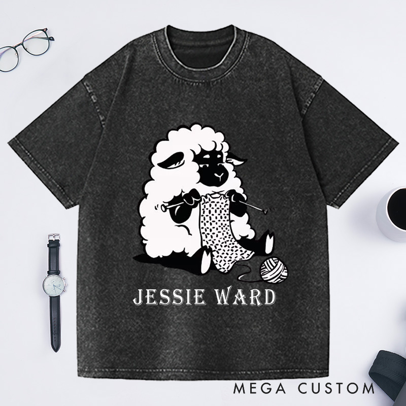 Personalized Sheep Graphic Washed T-Shirts Funny Crochet Shirts Knitting Gifts Crafter Vneck Shirts Cute Crocheting Clothing