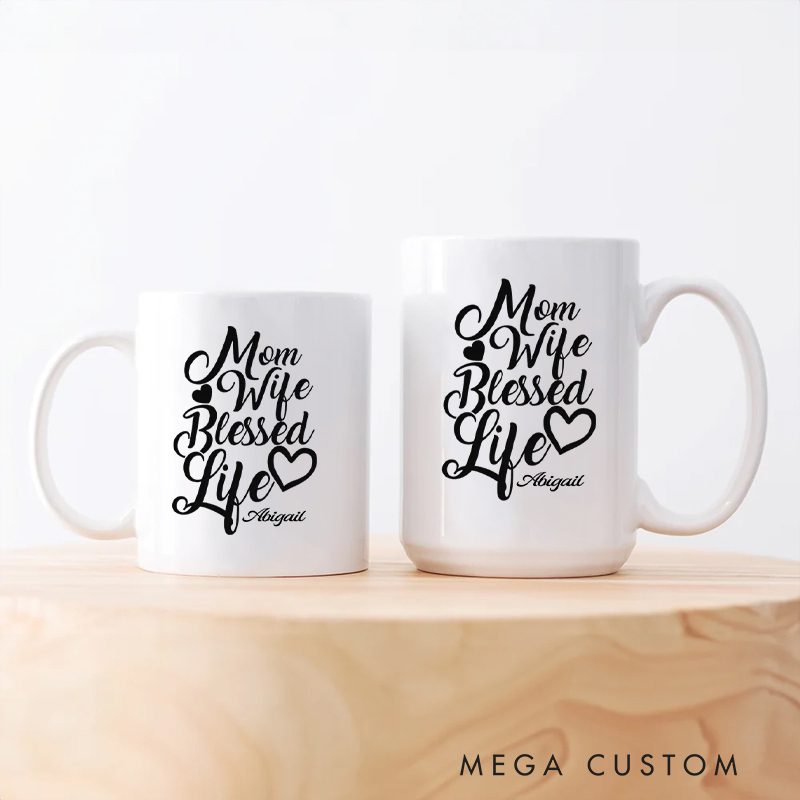 Personalized Mom Wife Blessed Life Ceramic Mug with Name Birthday Gift for Christian Positive Affirmation Religious Gift for Christian