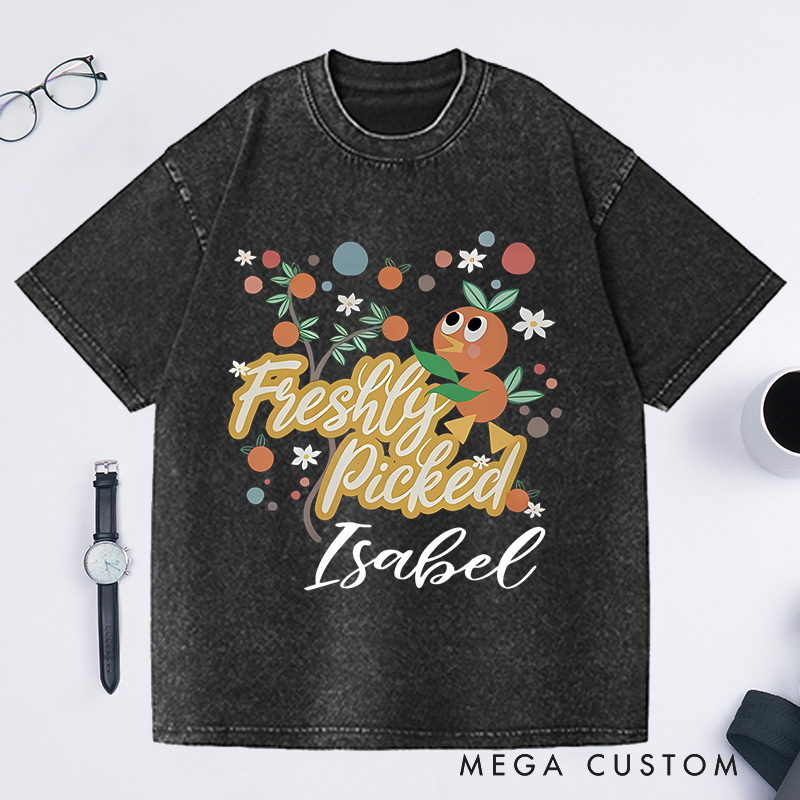 Personalized Orange Bird Washed T-Shirts Freshly Picked Oranges for Flower and Garden