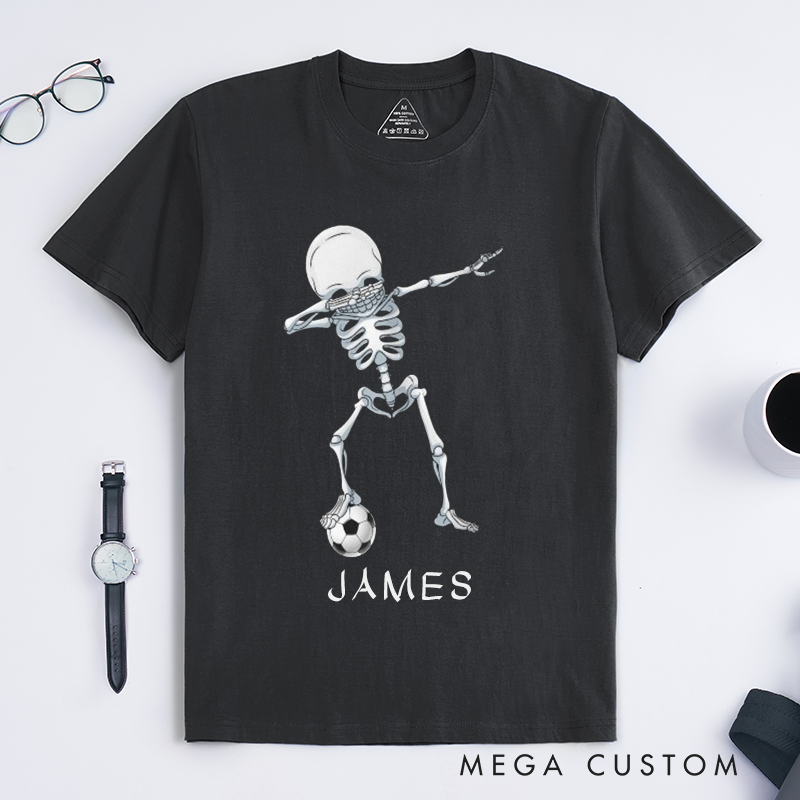 Personalized Skeleton Hip Hop Dance Soccer T-Shirts Custom Name Funny Dabbing Skeleton Gift for Men Boys Unique Dance Lover Tee
