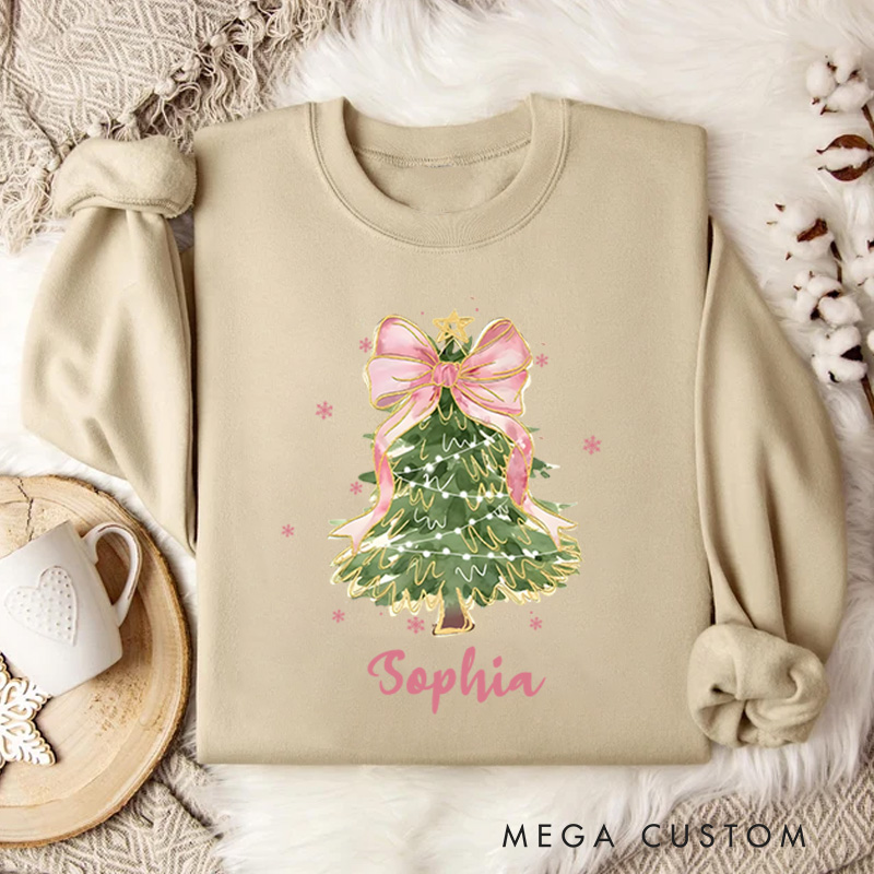 Personalized Christmas Tree Bow Sweatshirt Christmas Coquette Christmas Sweatshirt